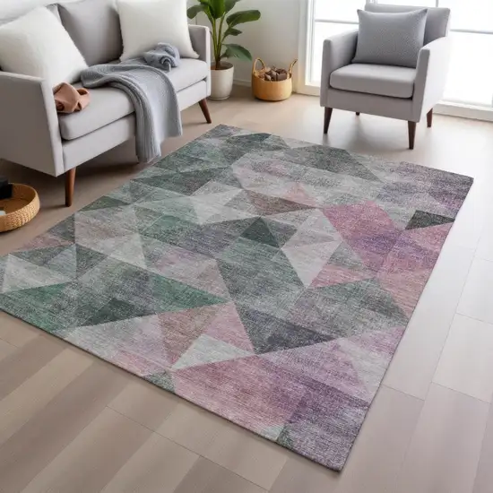 Blush And Green Geometric Washable Indoor Outdoor Area Rug Photo 4