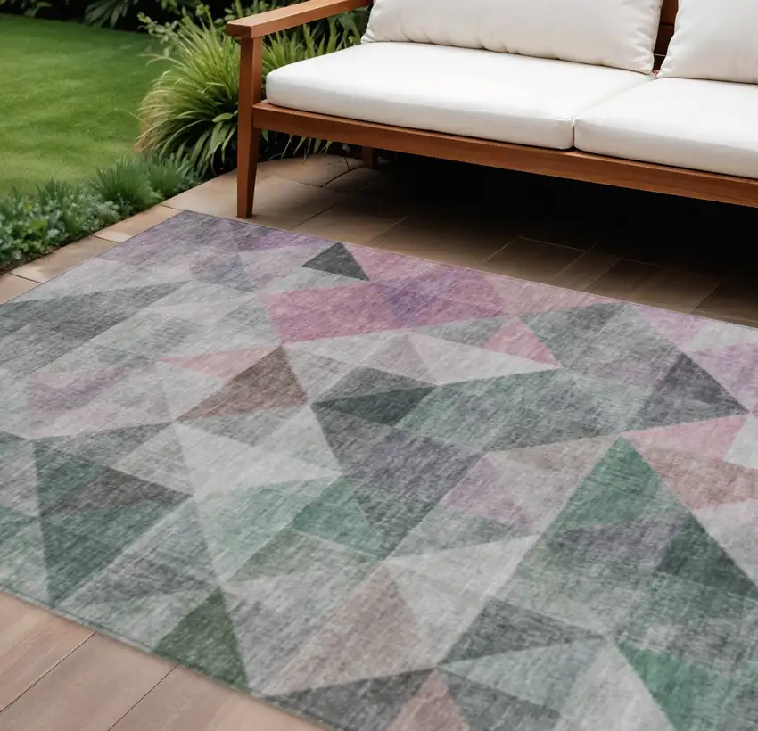 Blush And Green Geometric Washable Indoor Outdoor Area Rug Photo 2