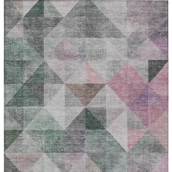 Blush And Green Geometric Washable Indoor Outdoor Area Rug Photo 1