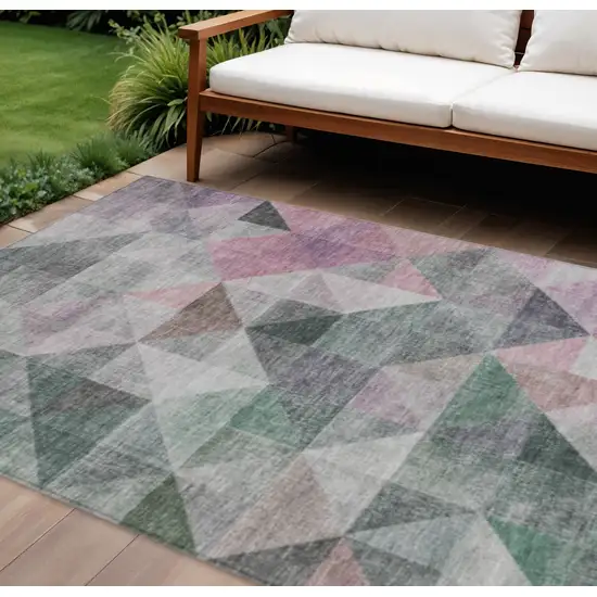 Blush And Green Geometric Washable Indoor Outdoor Area Rug Photo 2