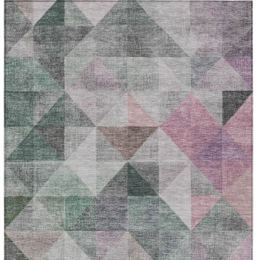 Blush And Green Geometric Washable Indoor Outdoor Area Rug Photo 1