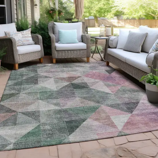 Blush And Green Geometric Washable Indoor Outdoor Area Rug Photo 3