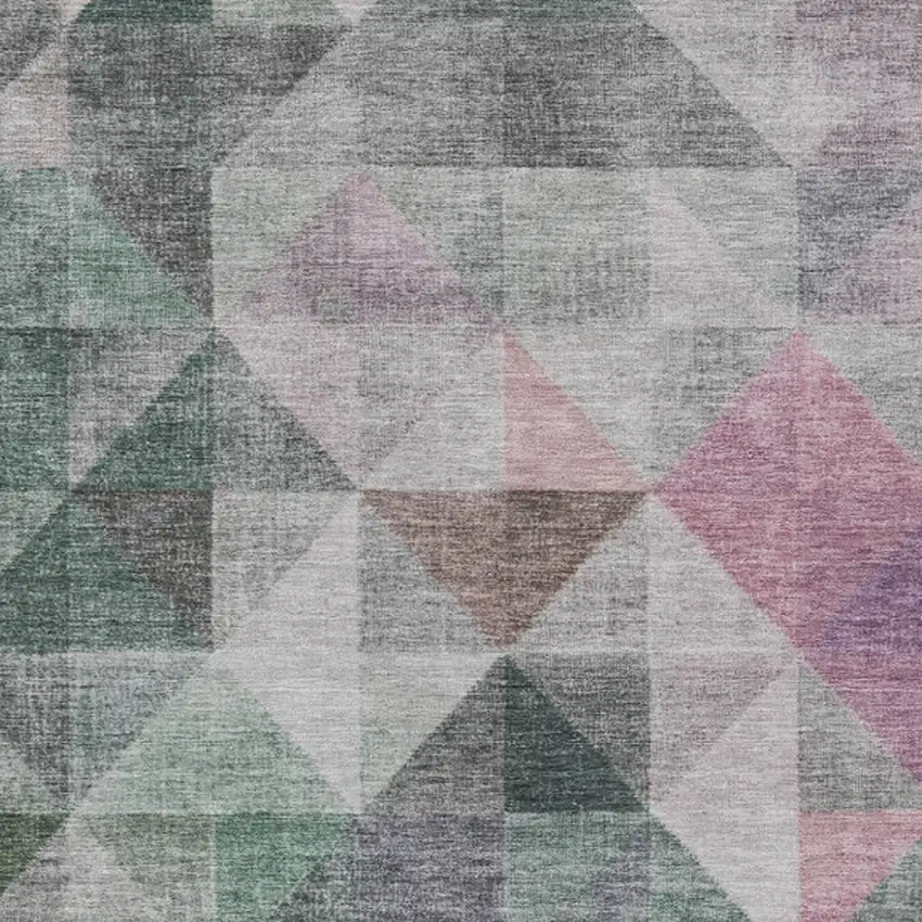 Blush And Green Geometric Washable Indoor Outdoor Area Rug Photo 9