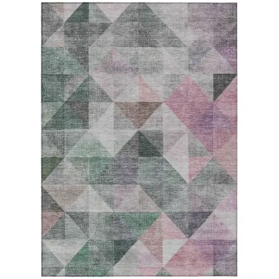 Blush And Green Geometric Washable Indoor Outdoor Area Rug Photo 7