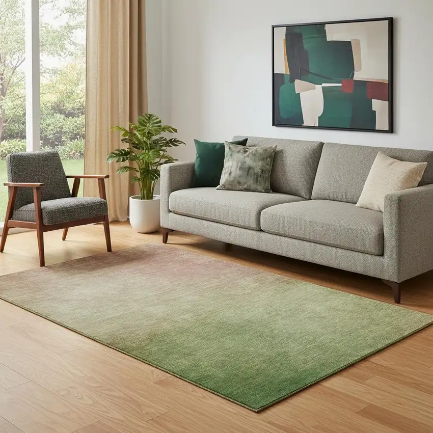 Blush And Green Ombre Washable Area Rug With UV Protection Photo 1