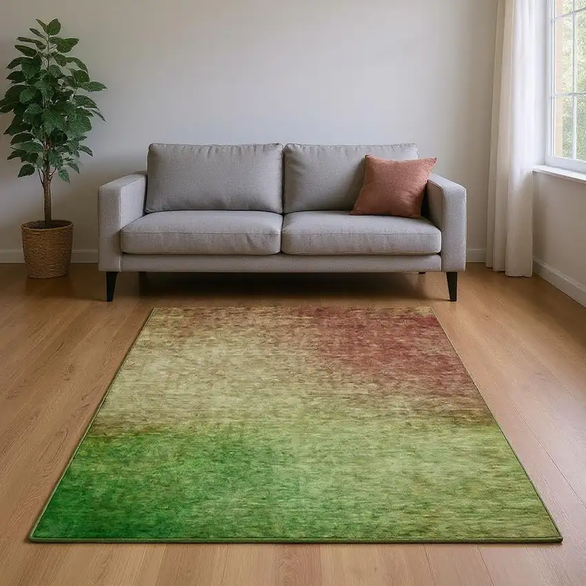 Blush And Green Ombre Washable Area Rug With UV Protection Photo 2