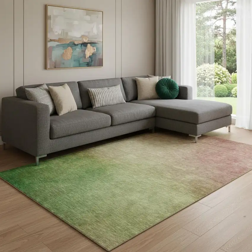 Blush And Green Ombre Washable Area Rug With UV Protection Photo 1