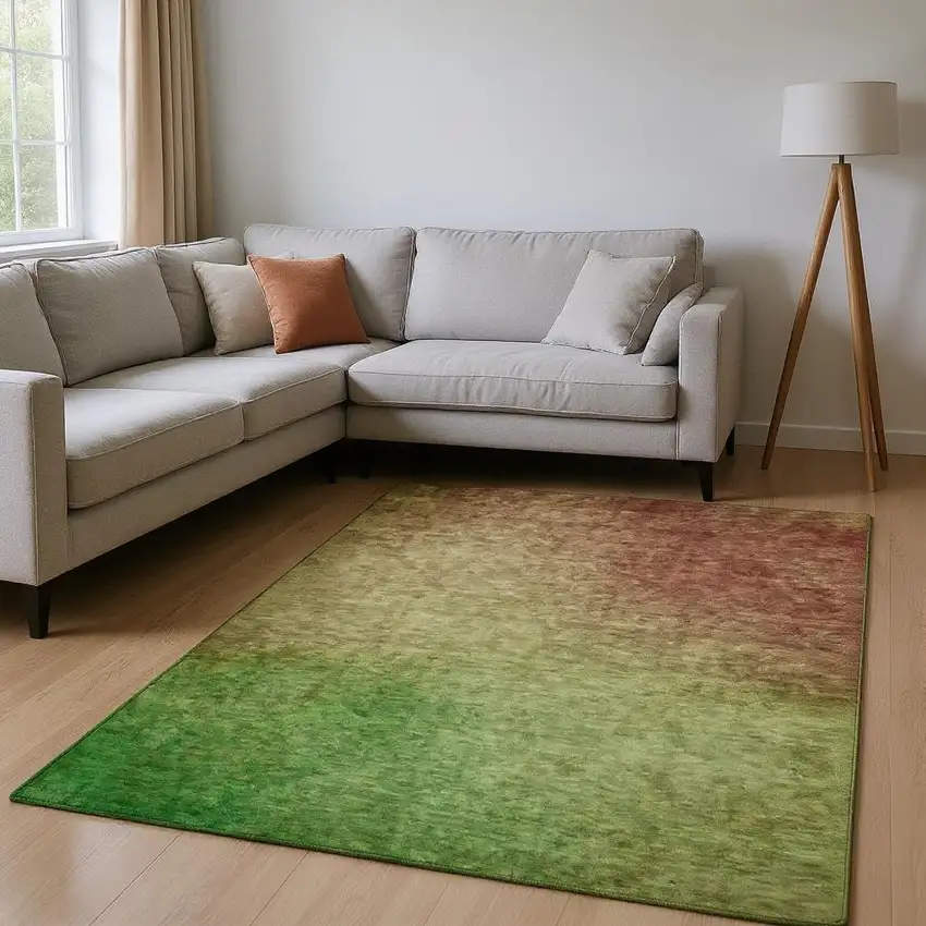 Blush And Green Ombre Washable Area Rug With UV Protection Photo 2