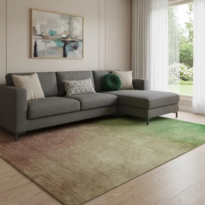 Blush And Green Ombre Washable Area Rug With UV Protection Photo 1