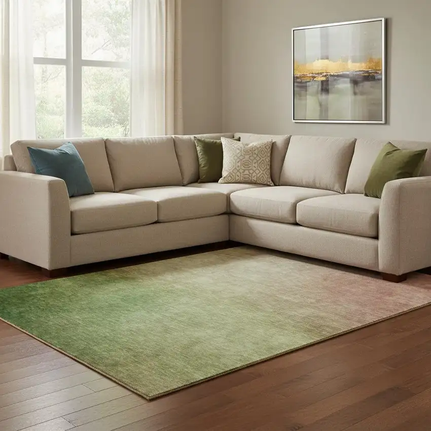 Blush And Green Ombre Washable Area Rug With UV Protection Photo 1