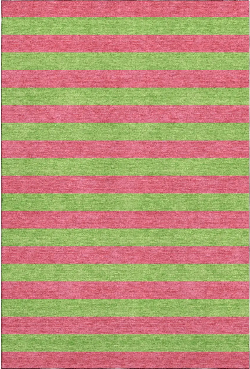 Blush And Green Striped Washable Area Rug With UV Protection Photo 1