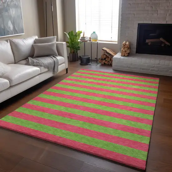 Blush And Green Striped Washable Area Rug With UV Protection Photo 6