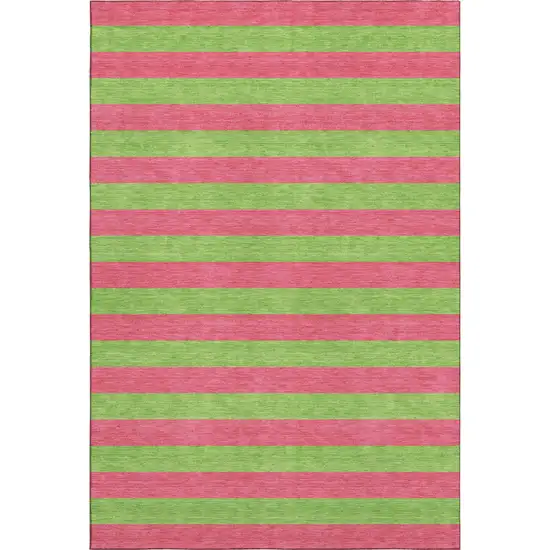 Blush And Green Striped Washable Area Rug With UV Protection Photo 1