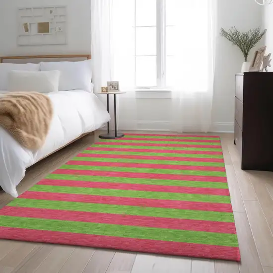 Blush And Green Striped Washable Area Rug With UV Protection Photo 5