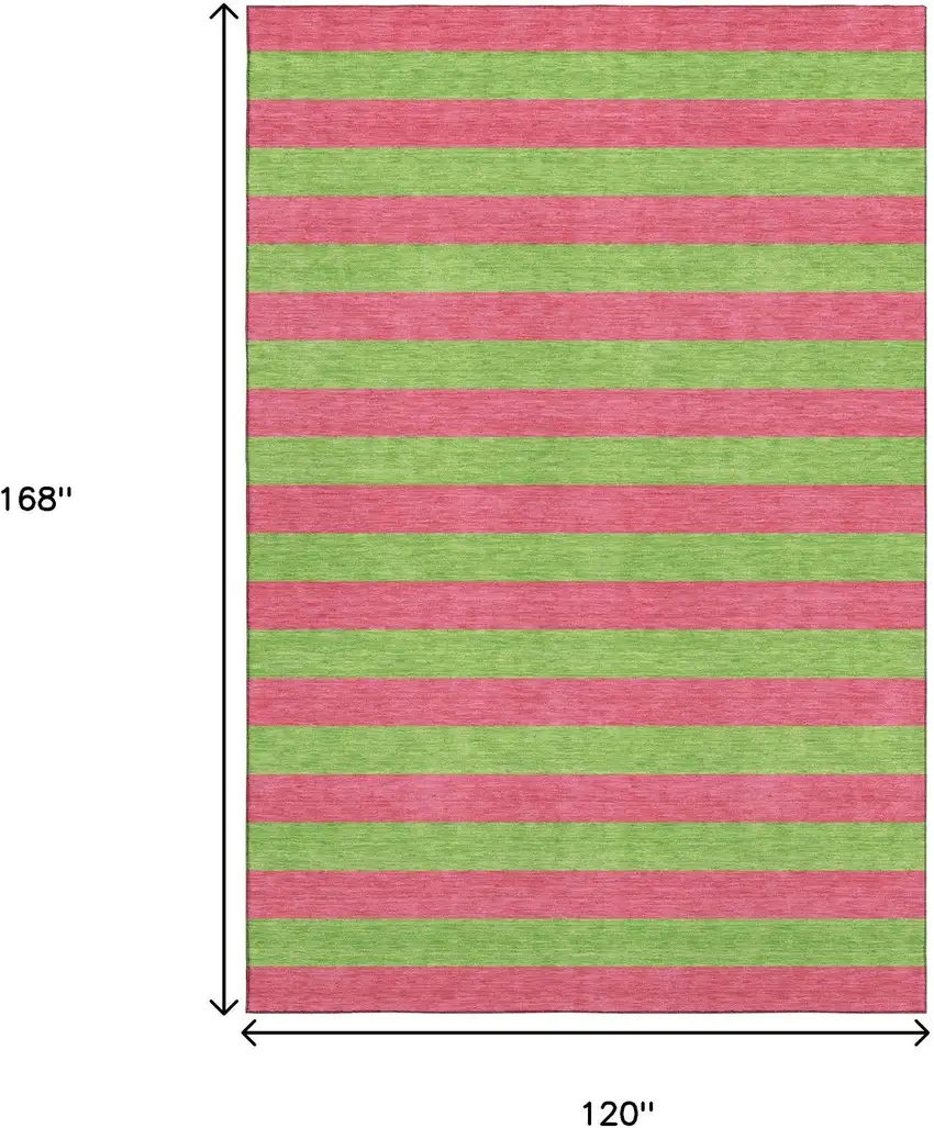 Blush And Green Striped Washable Area Rug With UV Protection Photo 3