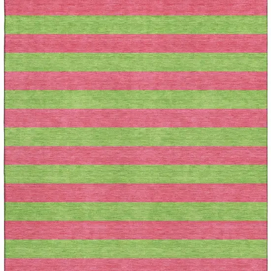 Blush And Green Striped Washable Area Rug With UV Protection Photo 4