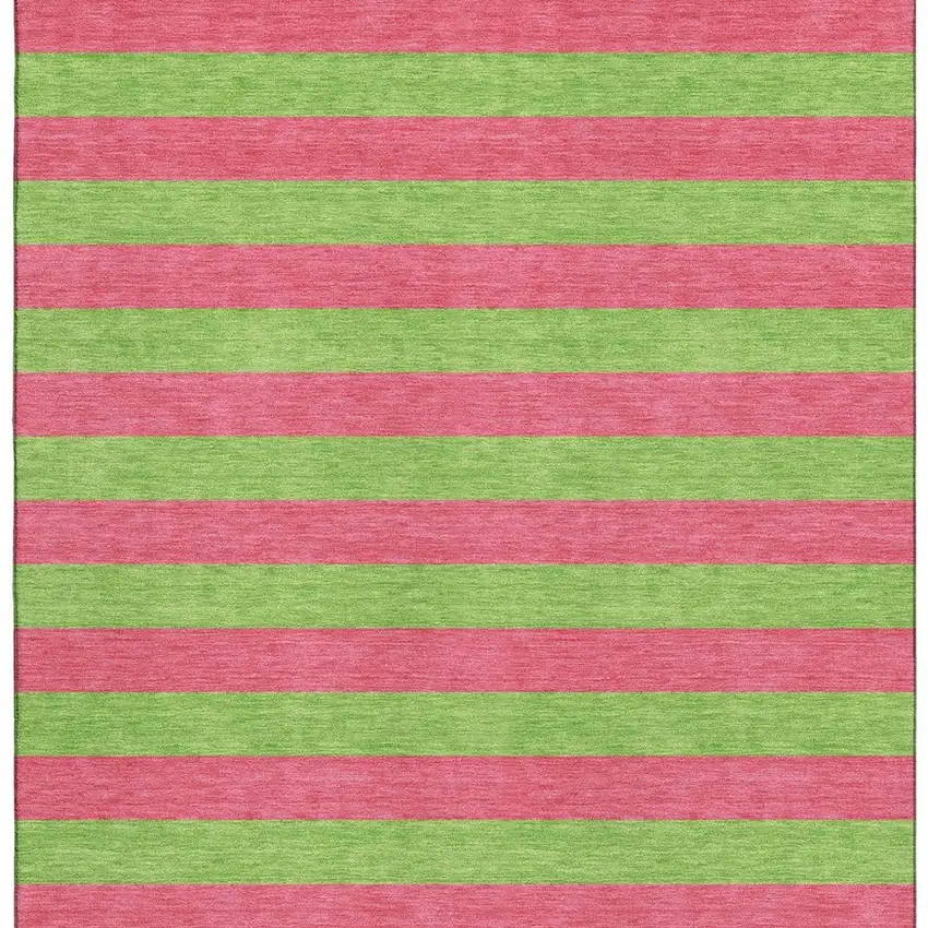 Blush And Green Striped Washable Area Rug With UV Protection Photo 4