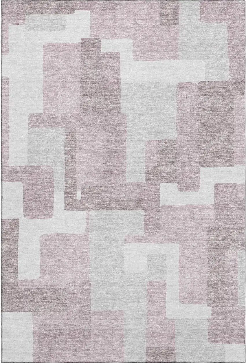 Blush And Ivory Abstract Geometric Washable Area Rug With UV Protection Photo 1