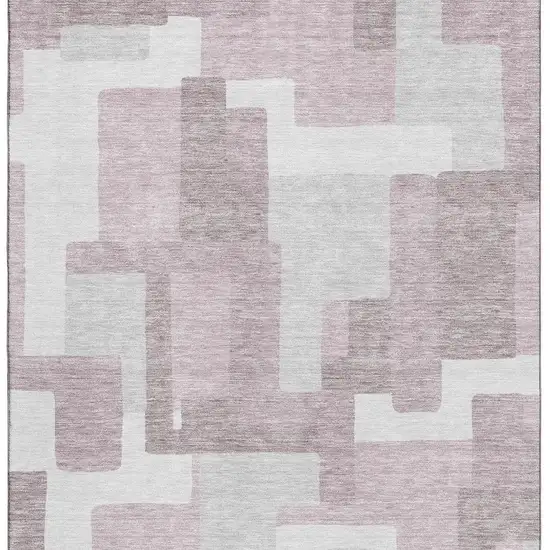 Blush And Ivory Abstract Geometric Washable Area Rug With UV Protection Photo 4