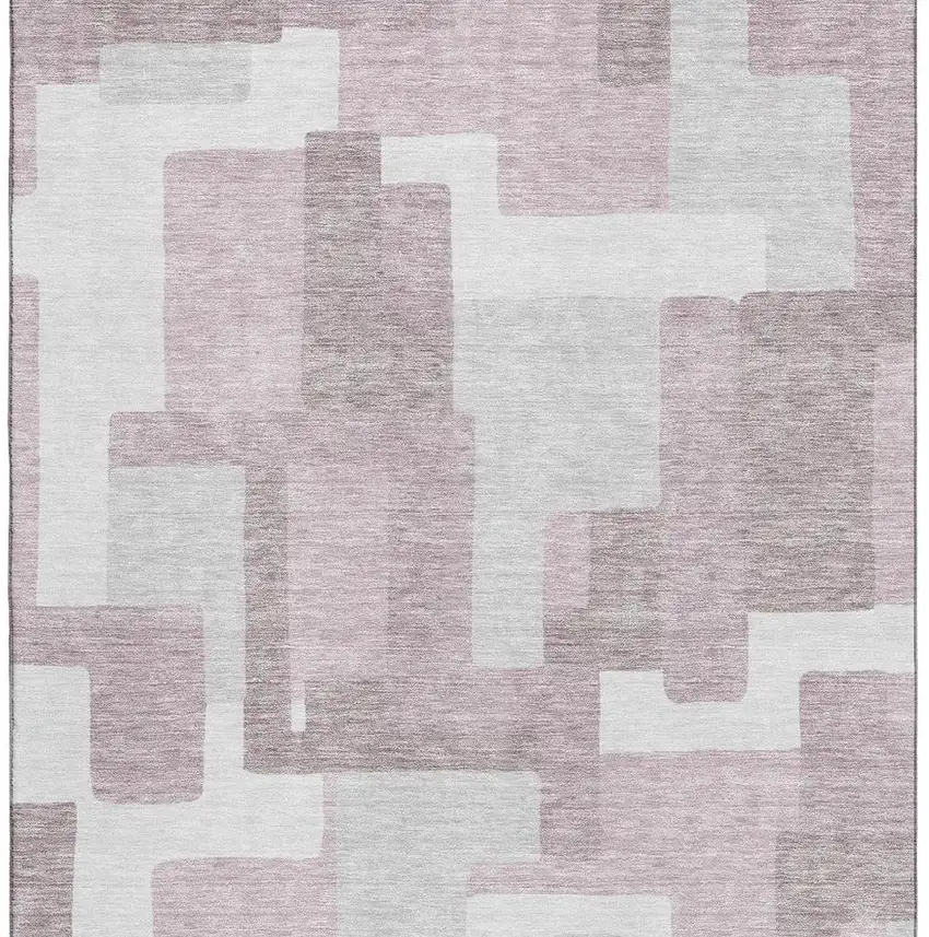 Blush And Ivory Abstract Geometric Washable Area Rug With UV Protection Photo 4