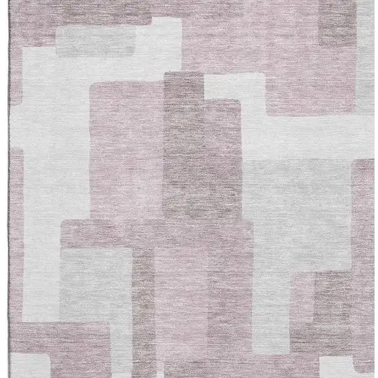 Blush And Ivory Abstract Geometric Washable Area Rug With UV Protection Photo 3