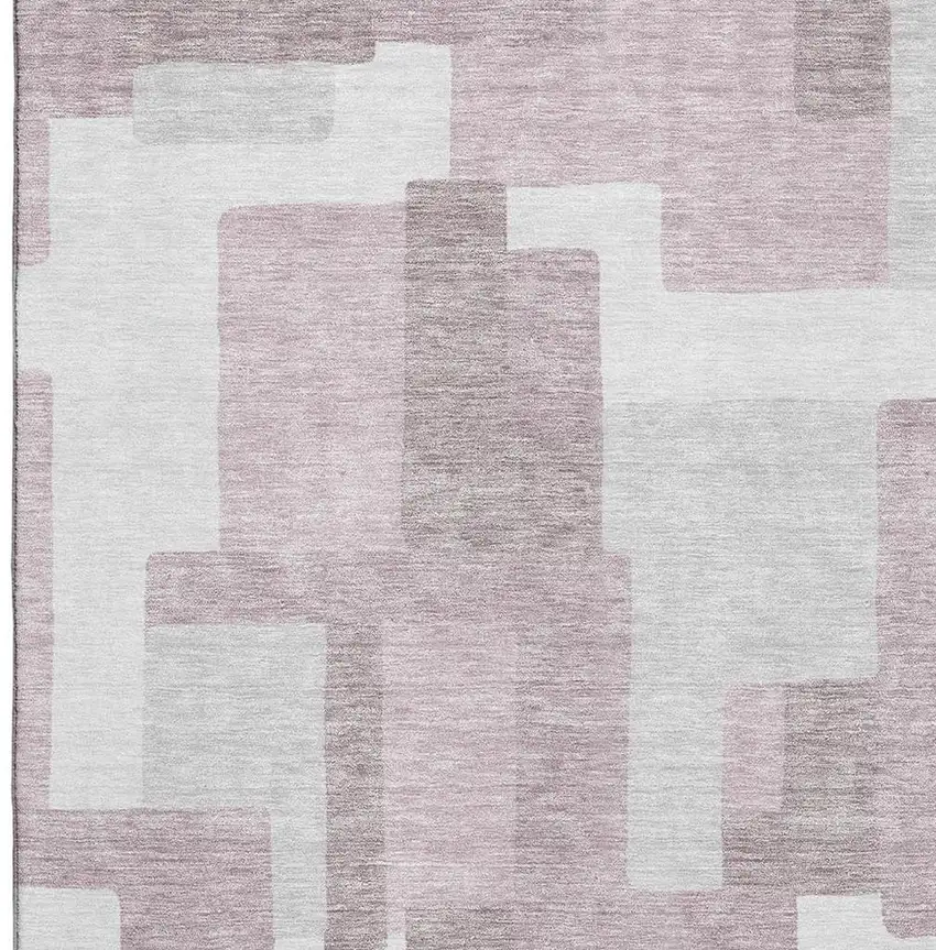 Blush And Ivory Abstract Geometric Washable Area Rug With UV Protection Photo 3