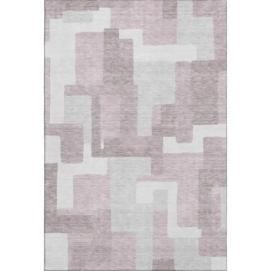 Blush And Ivory Abstract Geometric Washable Area Rug With UV Protection Photo 1