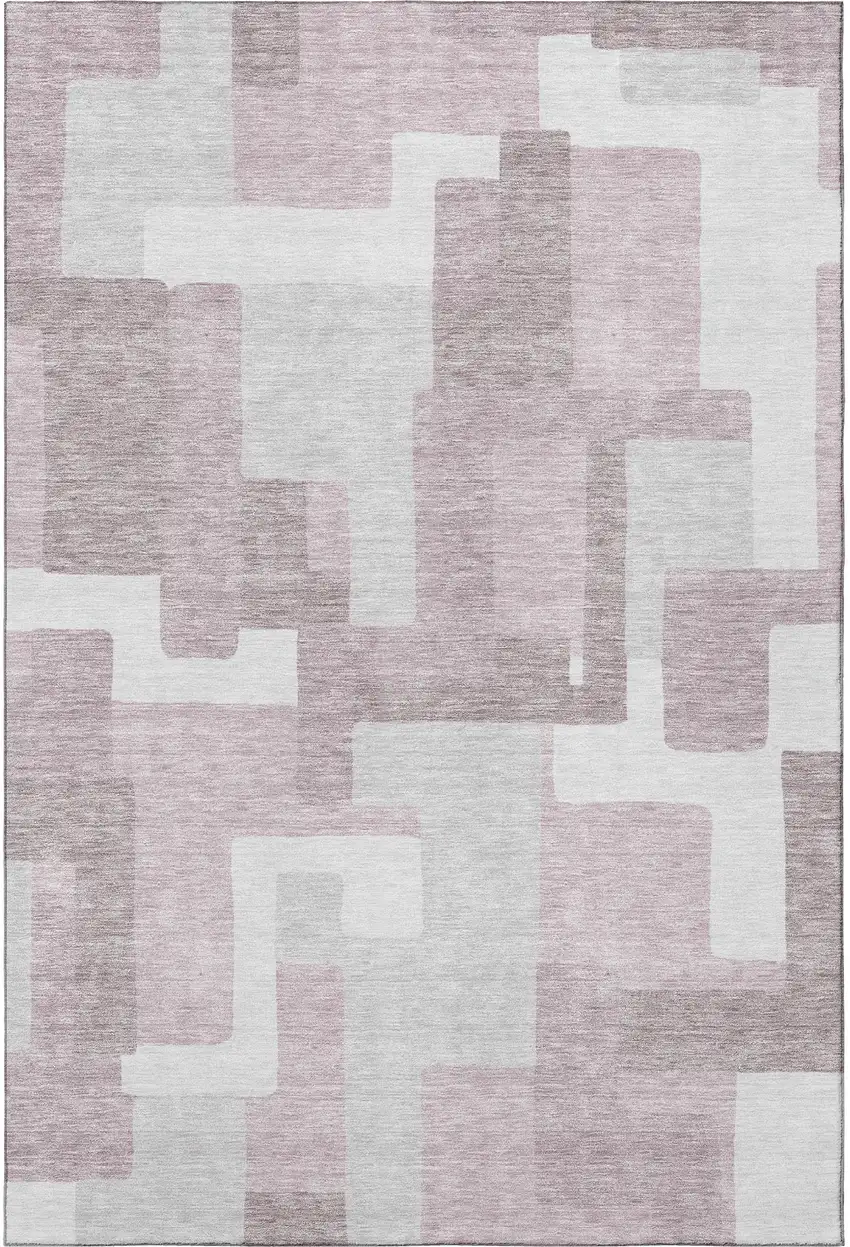 Blush And Ivory Abstract Geometric Washable Area Rug With UV Protection Photo 4