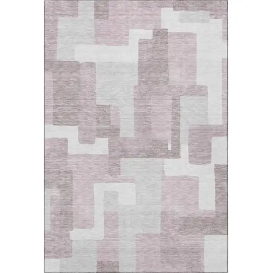 Blush And Ivory Abstract Geometric Washable Area Rug With UV Protection Photo 4