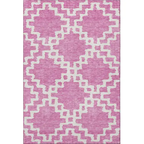 Blush And Ivory Abstract Geometric Washable Area Rug With UV Protection Photo 4