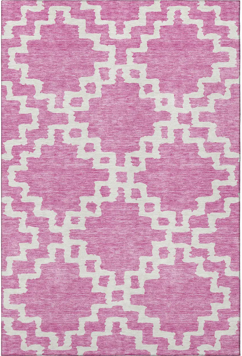 Blush And Ivory Abstract Geometric Washable Area Rug With UV Protection Photo 4