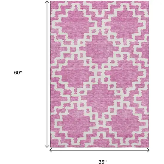 Blush And Ivory Abstract Geometric Washable Area Rug With UV Protection Photo 3