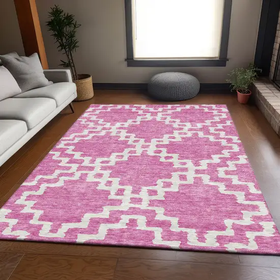 Blush And Ivory Abstract Geometric Washable Area Rug With UV Protection Photo 6