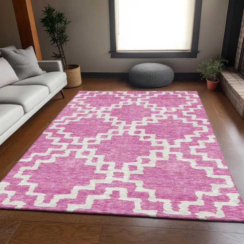 Blush And Ivory Abstract Geometric Washable Area Rug With UV Protection Photo 6