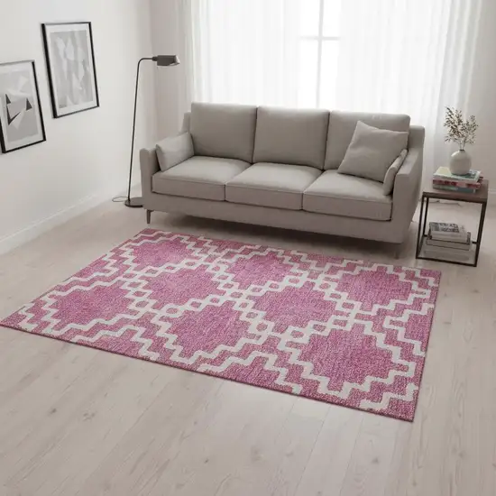 Blush And Ivory Abstract Geometric Washable Area Rug With UV Protection Photo 2