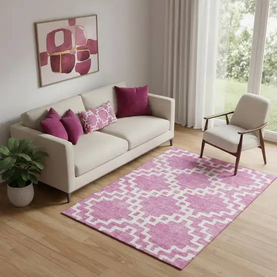 Blush And Ivory Abstract Geometric Washable Area Rug With UV Protection Photo 1