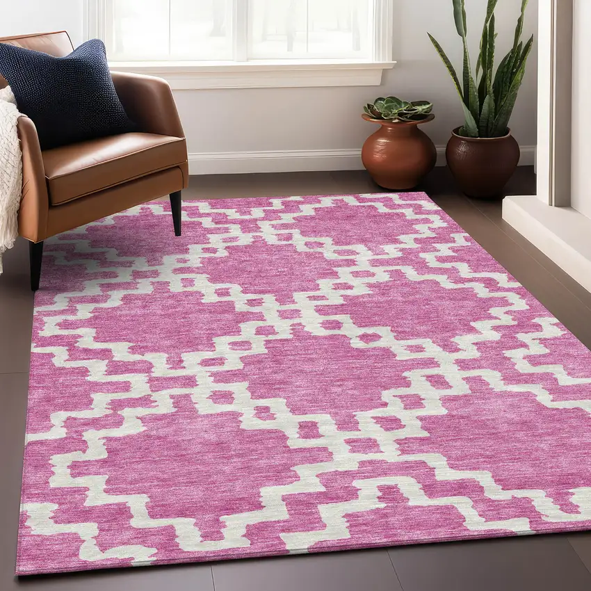 Blush And Ivory Abstract Geometric Washable Area Rug With UV Protection Photo 5
