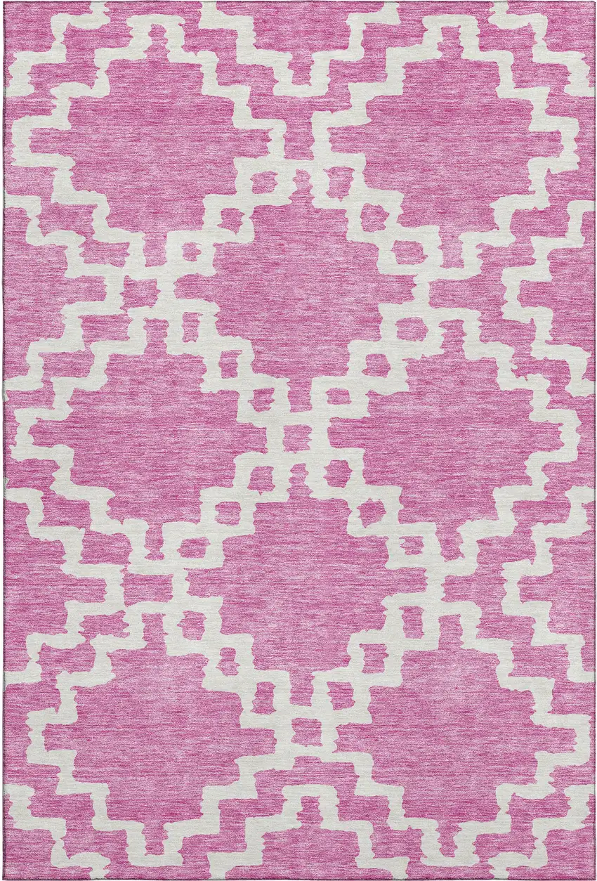Blush And Ivory Abstract Geometric Washable Area Rug With UV Protection Photo 1