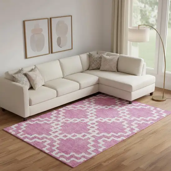 Blush And Ivory Abstract Geometric Washable Area Rug With UV Protection Photo 1