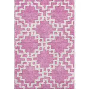 Photo of Blush And Ivory Abstract Geometric Washable Area Rug With UV Protection