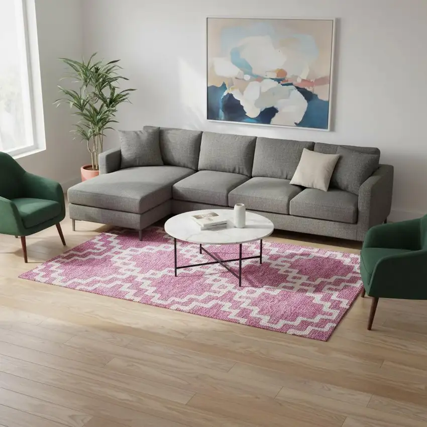 Blush And Ivory Abstract Geometric Washable Area Rug With UV Protection Photo 2