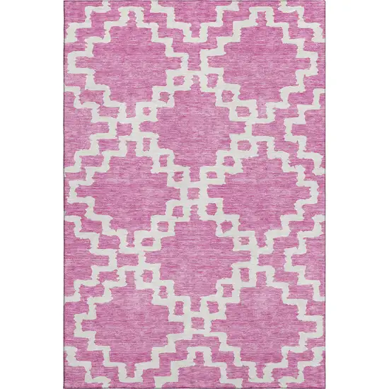 Blush And Ivory Abstract Geometric Washable Area Rug With UV Protection Photo 1