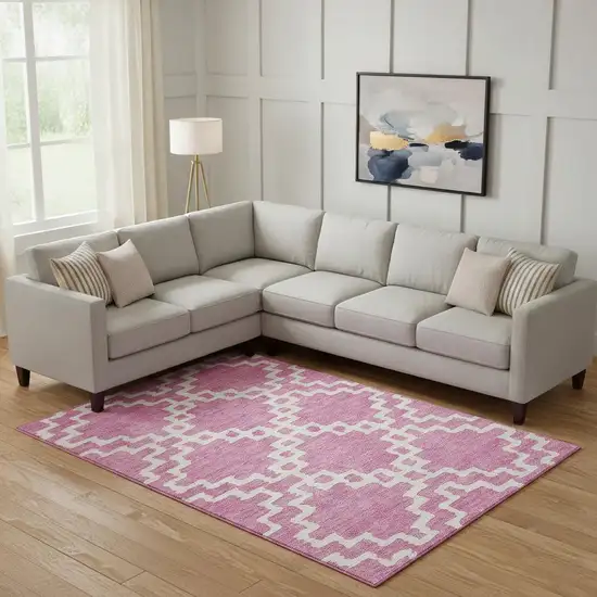 Blush And Ivory Abstract Geometric Washable Area Rug With UV Protection Photo 1