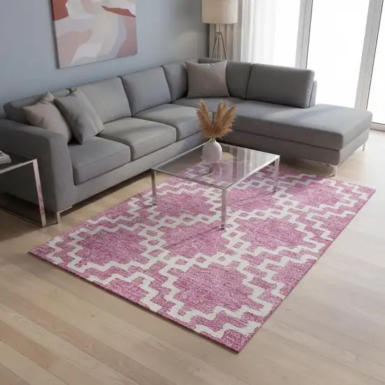 Blush And Ivory Abstract Geometric Washable Area Rug With UV Protection Photo 2