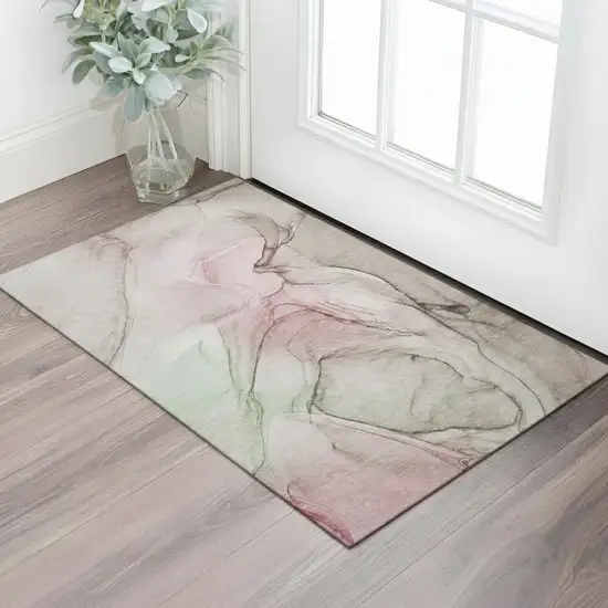 Blush And Ivory Abstract Washable Area Rug With UV Protection Photo 2