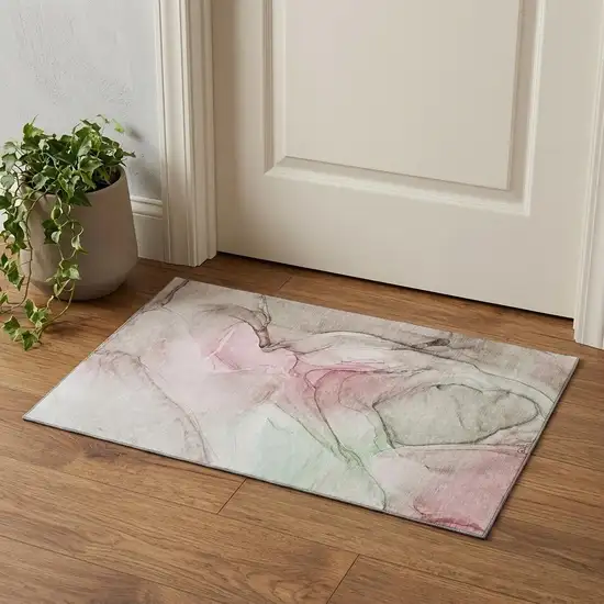 Blush And Ivory Abstract Washable Area Rug With UV Protection Photo 1