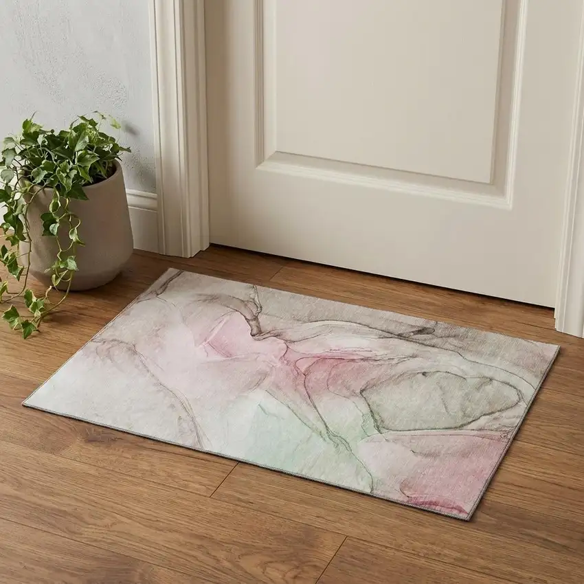 Blush And Ivory Abstract Washable Area Rug With UV Protection Photo 1