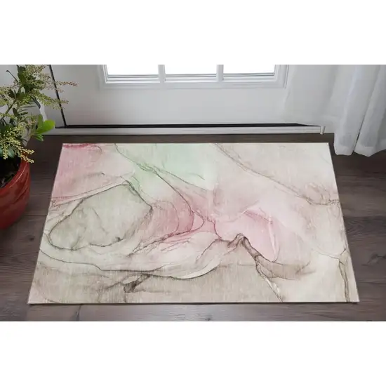 Blush And Ivory Abstract Washable Area Rug With UV Protection Photo 2