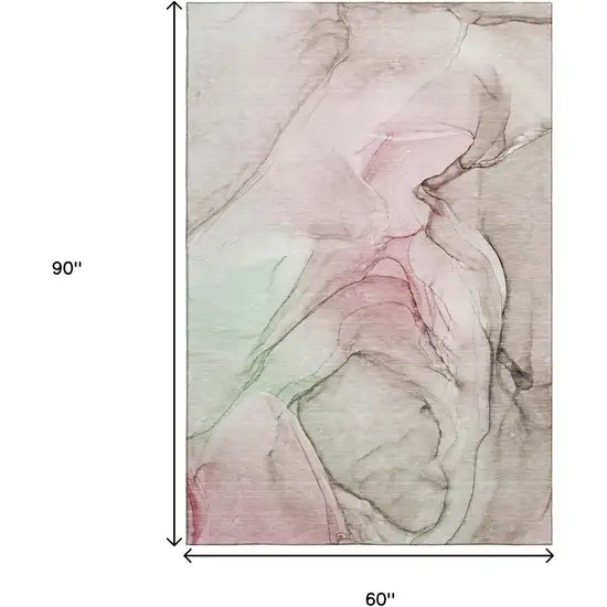 Blush And Ivory Abstract Washable Area Rug With UV Protection Photo 7