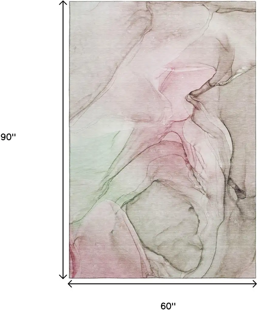 Blush And Ivory Abstract Washable Area Rug With UV Protection Photo 7